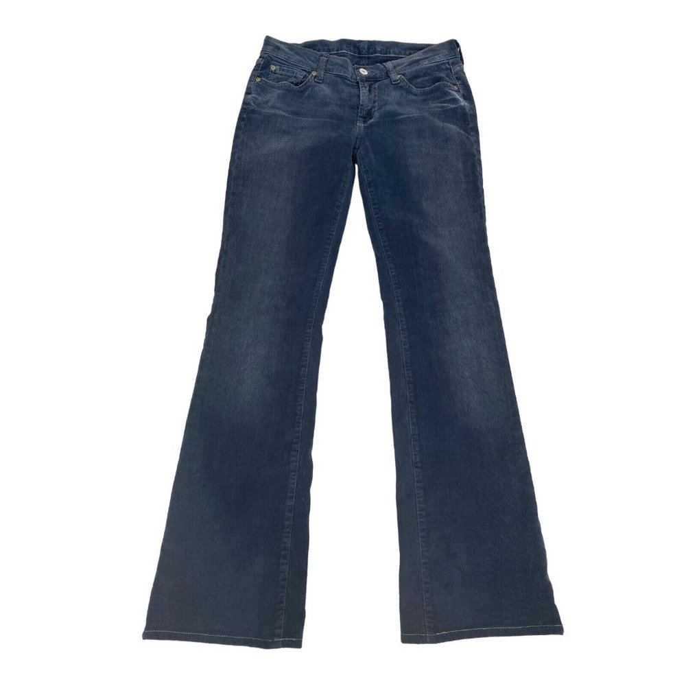 7 For All Mankind Blue Corduroy Low Rise Boot Cut Jeans Size 27 Length 29.5"